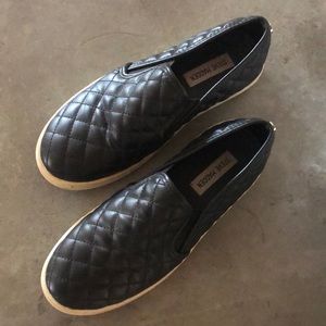 Good condition Worn twice black quilted Steve Madden slip on sneakers size 8.5